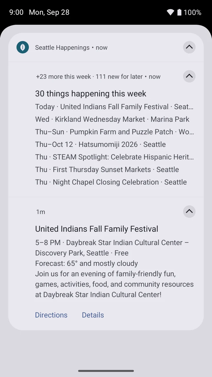Event details with time, address, category, reminders, and action buttons