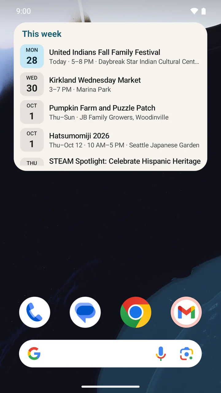 Settings for areas, event types, free events, and keyword filters