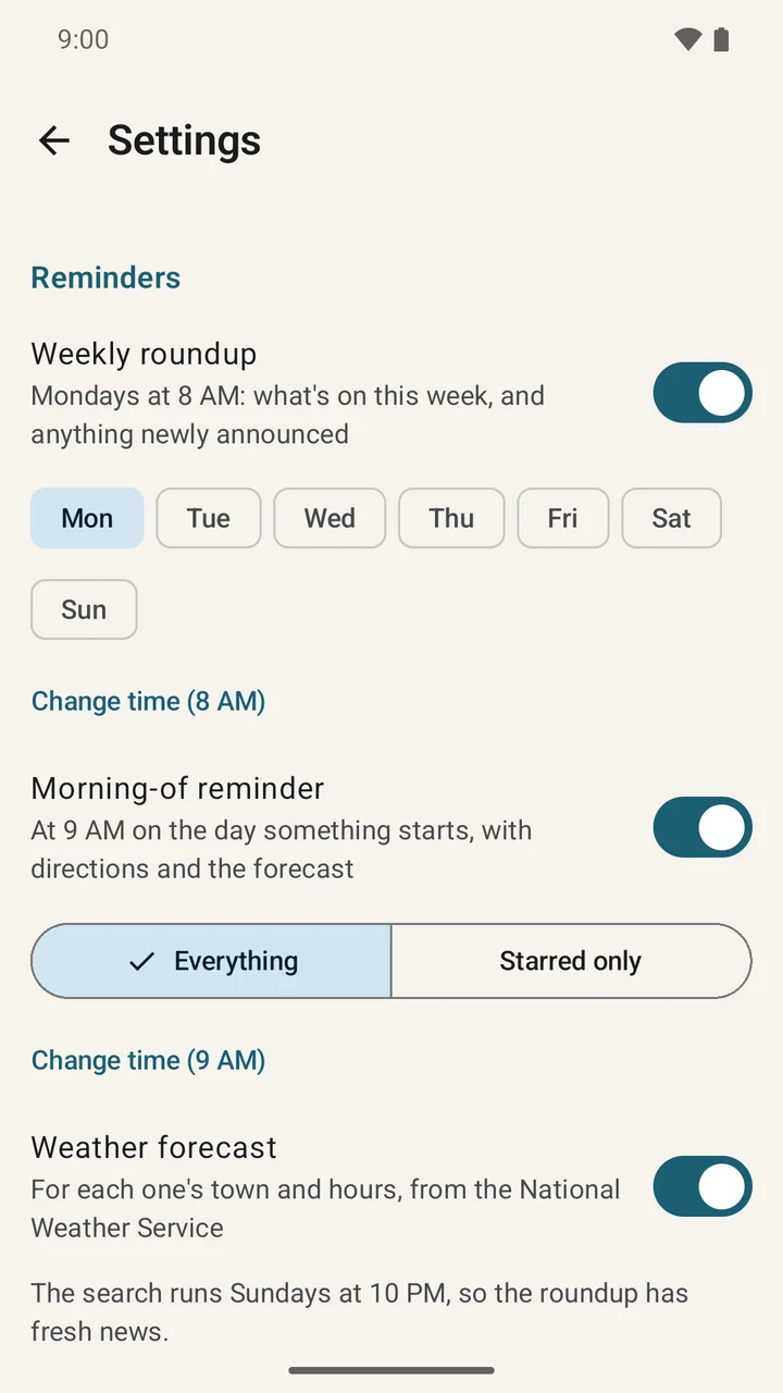 Seattle Happenings home-screen widget showing this week's events