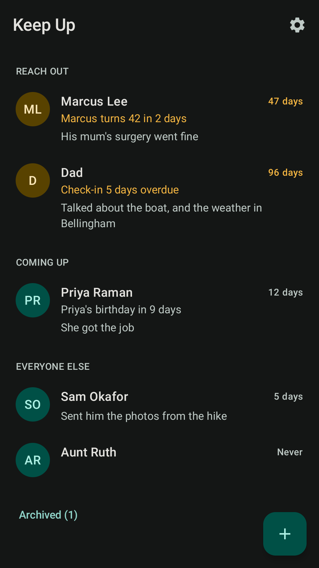 The same home screen in dark mode.