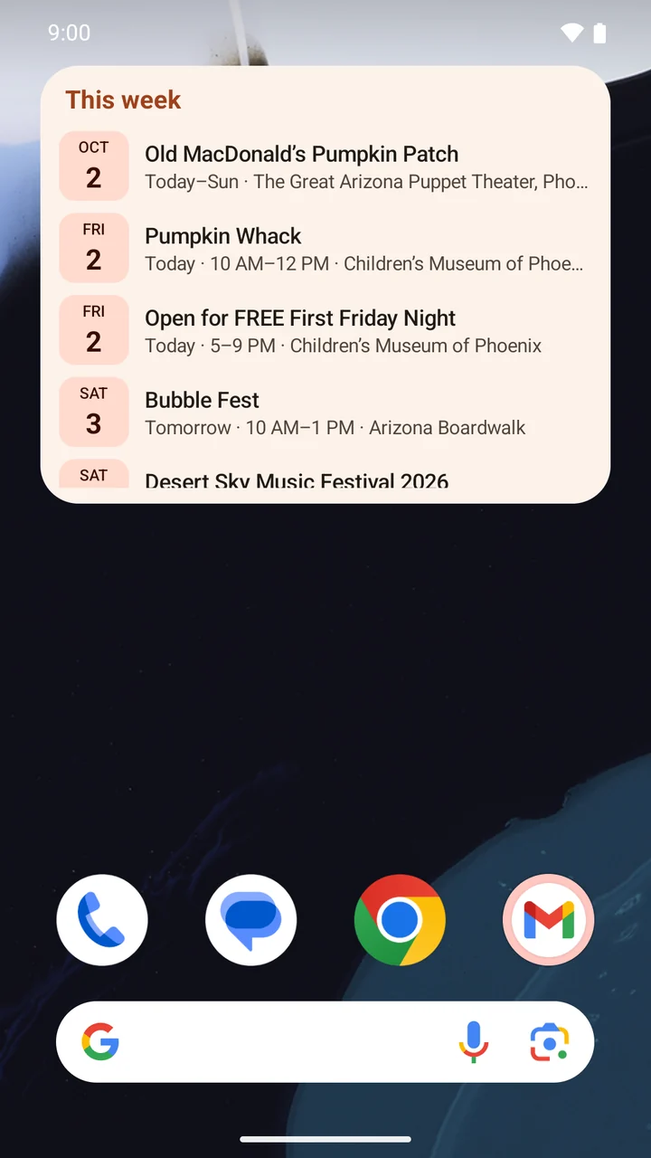 Settings for areas, event types, free events, and keyword filters